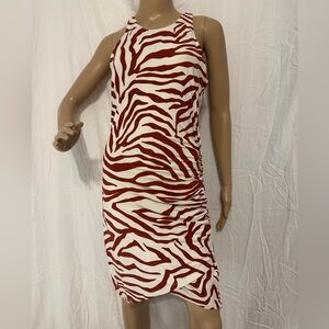 Tart Asymmetrical Zebra Print Dress - brown and White